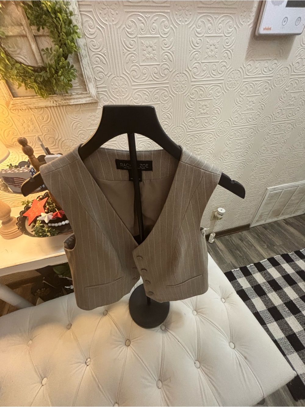 Rachel Zoe Pinstripe Wool Blend Vest - Taupe w
